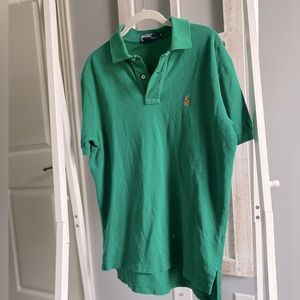 Polo Ralph Lauren Green w/ Orange Logo Classic Short Sleeve Polo Shirt. Medium